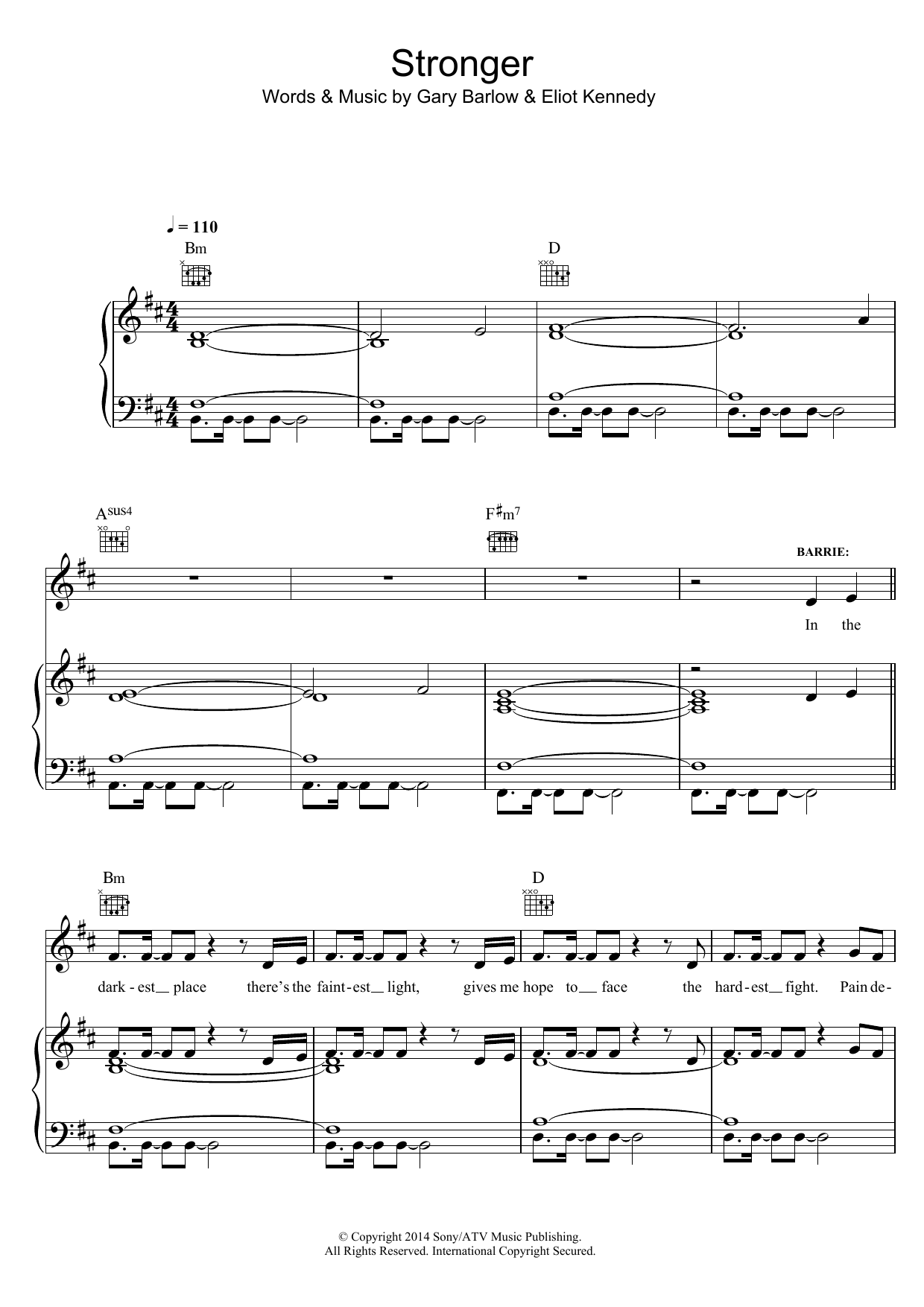 Gary Barlow Stronger (from 'Finding Neverland') sheet music notes and chords arranged for Piano, Vocal & Guitar Chords