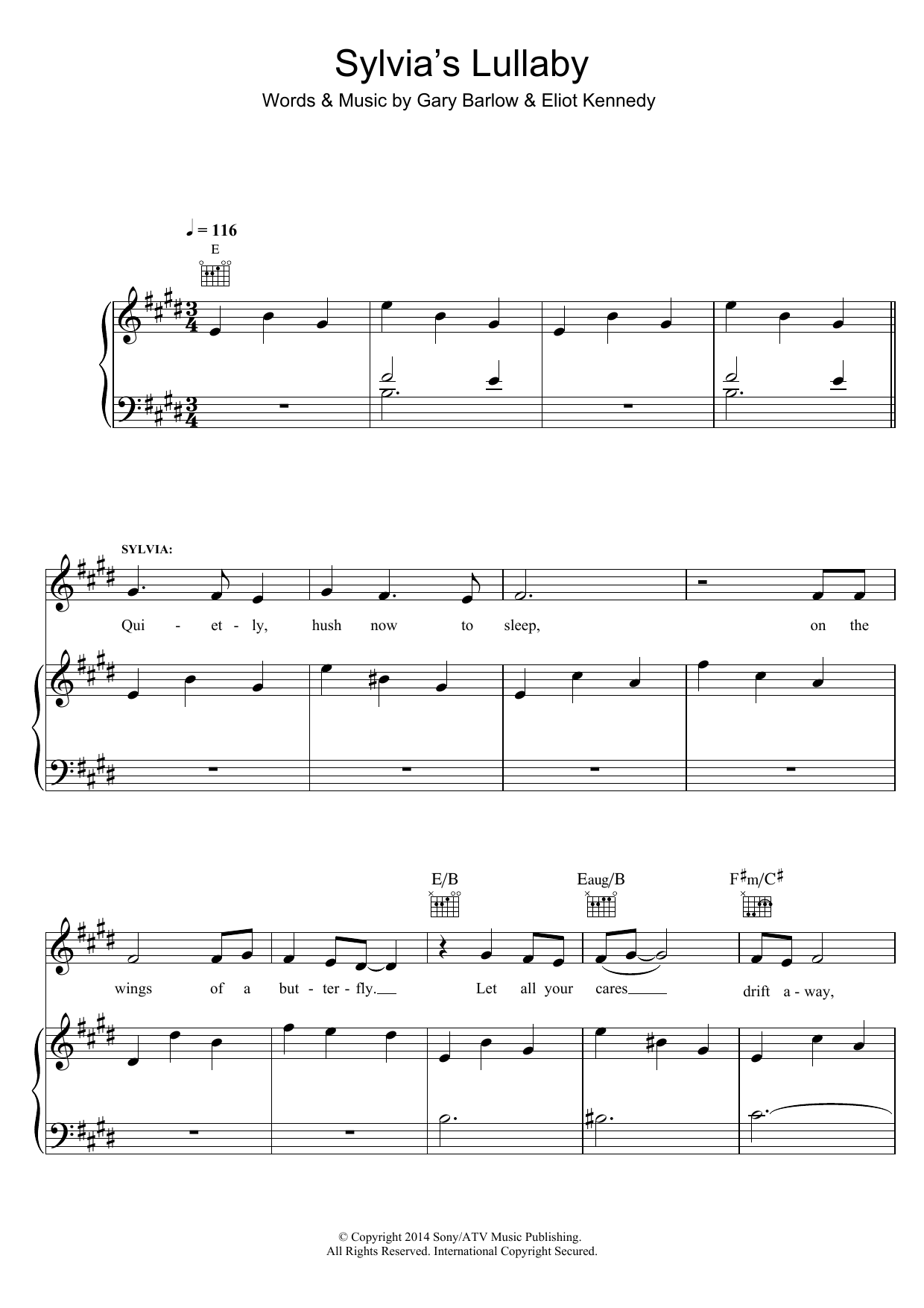 Gary Barlow Sylvia's Lullaby (from 'Finding Neverland') sheet music notes and chords arranged for Piano, Vocal & Guitar Chords