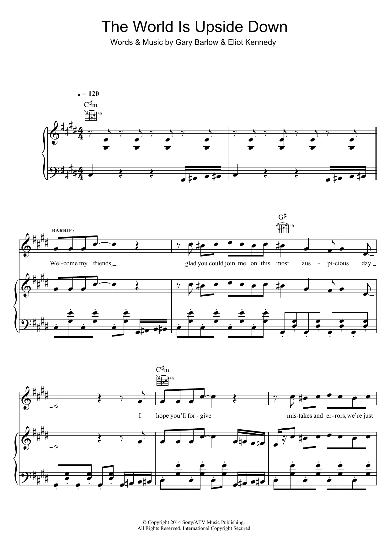 Gary Barlow The World Is Upside Down (from 'Finding Neverland') sheet music notes and chords arranged for Piano, Vocal & Guitar Chords