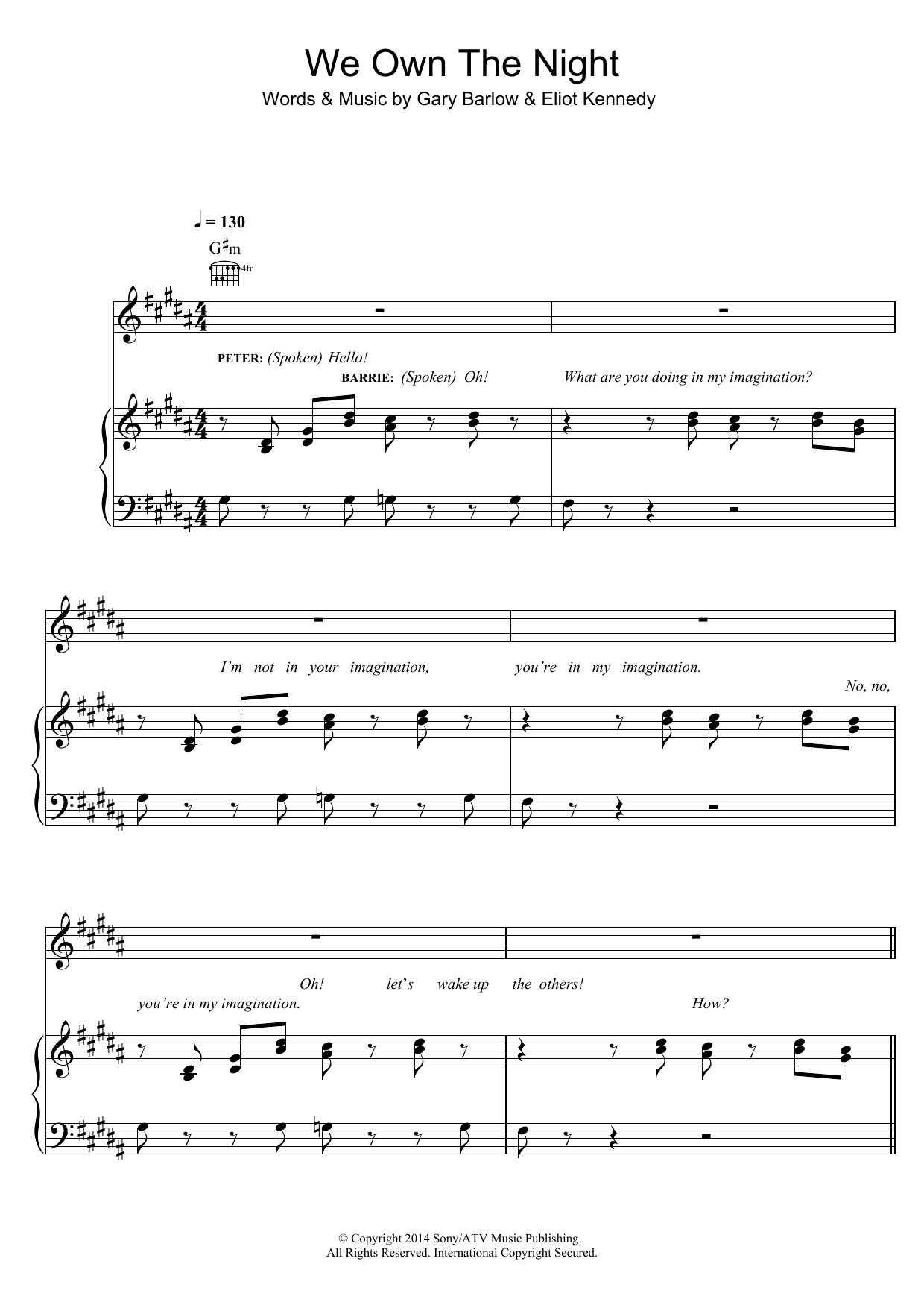 Gary Barlow We Own The Night (The Dinner Party) (from 'Finding Neverland') sheet music notes and chords arranged for Piano, Vocal & Guitar Chords