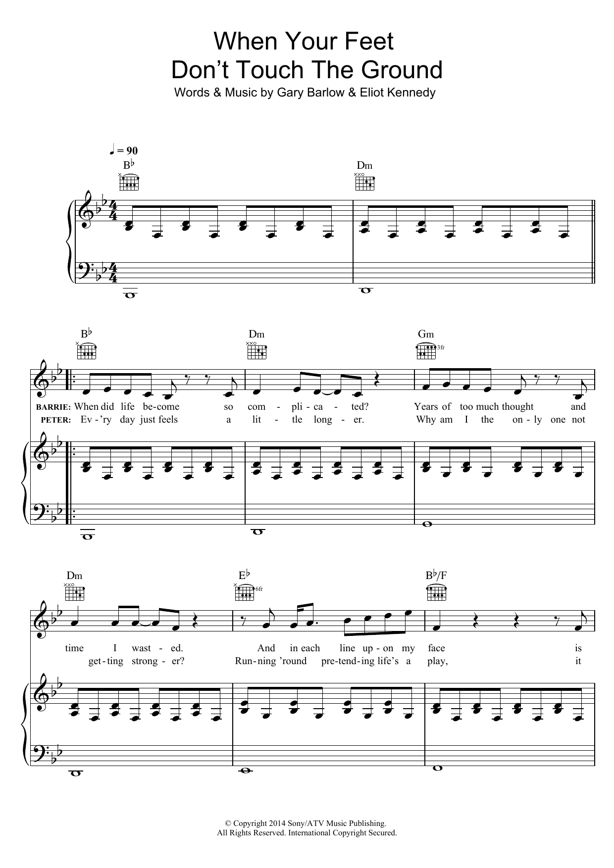 Gary Barlow When Your Feet Don't Touch The Ground (from 'Finding Neverland') sheet music notes and chords arranged for Piano, Vocal & Guitar Chords