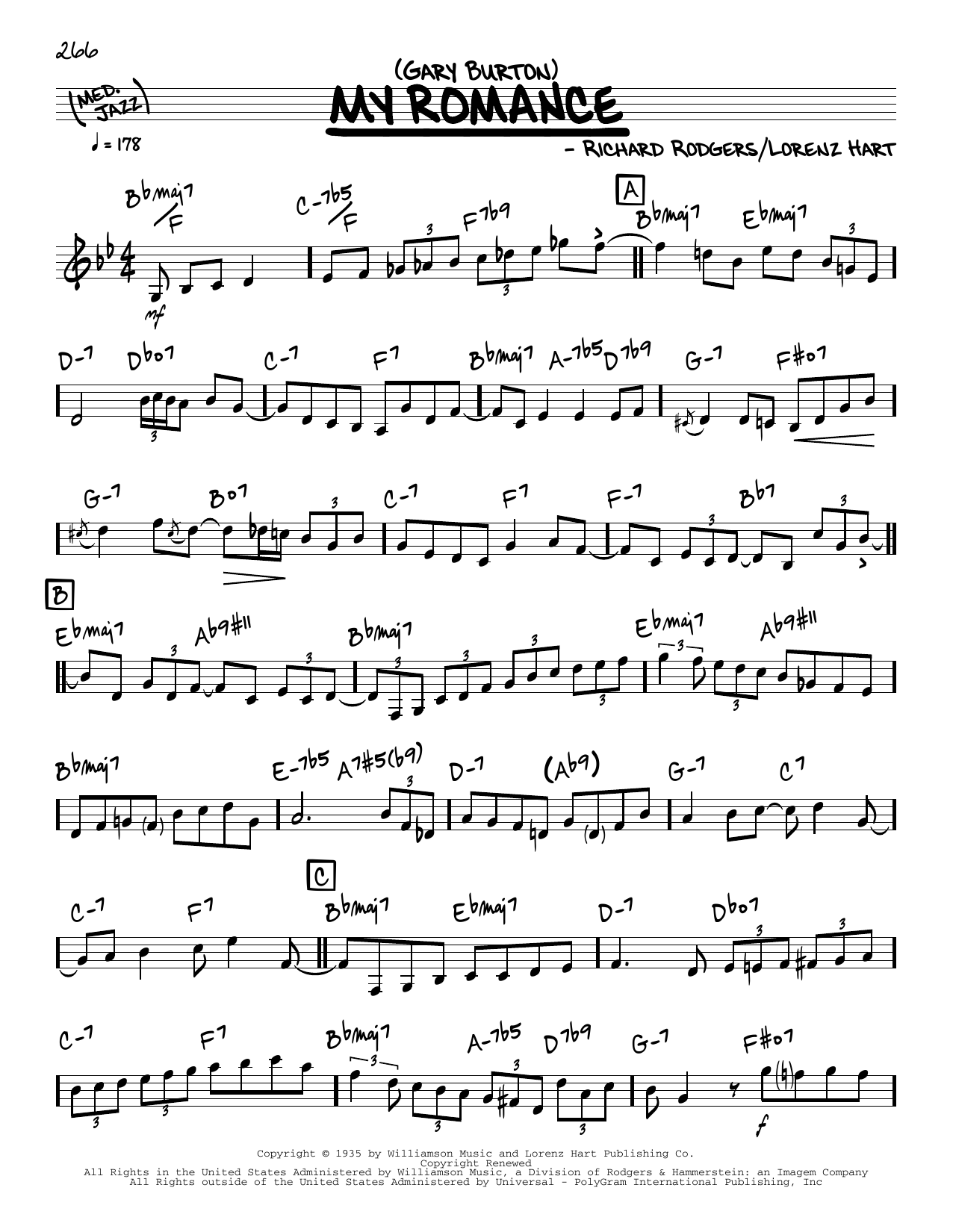 Gary Burton My Romance (solo only) sheet music notes and chords arranged for Real Book – Melody & Chords