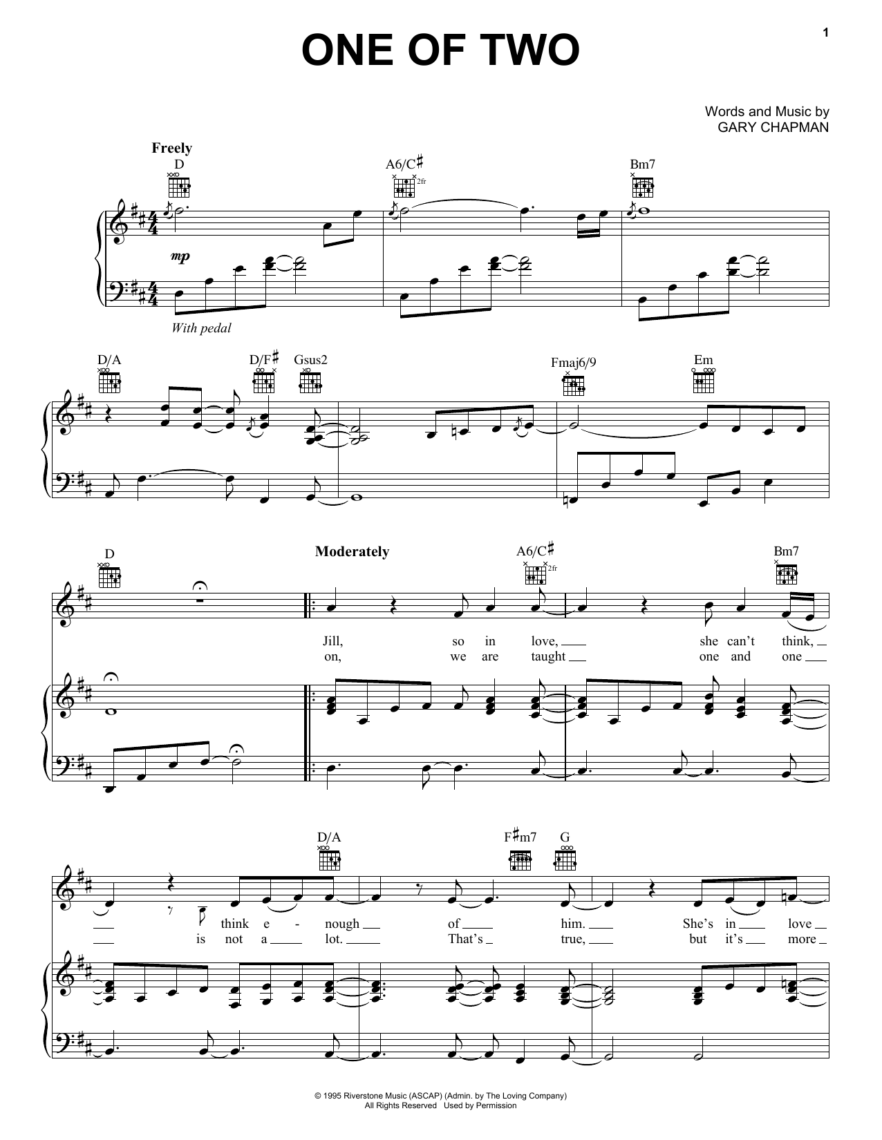 Gary Chapman One Of Two sheet music notes and chords arranged for Piano, Vocal & Guitar Chords (Right-Hand Melody)