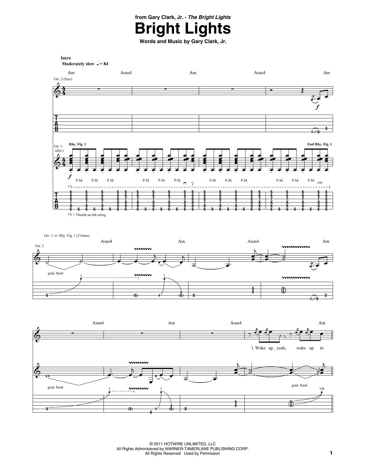 Gary Clark, Jr. Bright Lights sheet music notes and chords arranged for Guitar Tab