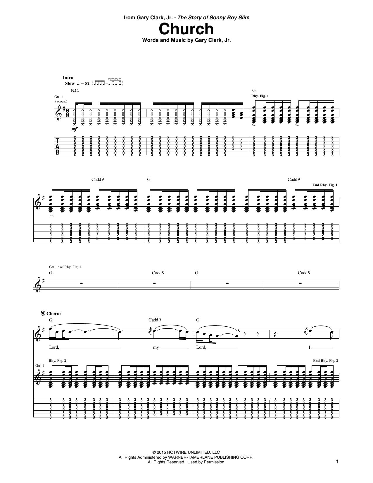 Gary Clark, Jr. Church sheet music notes and chords arranged for Guitar Tab