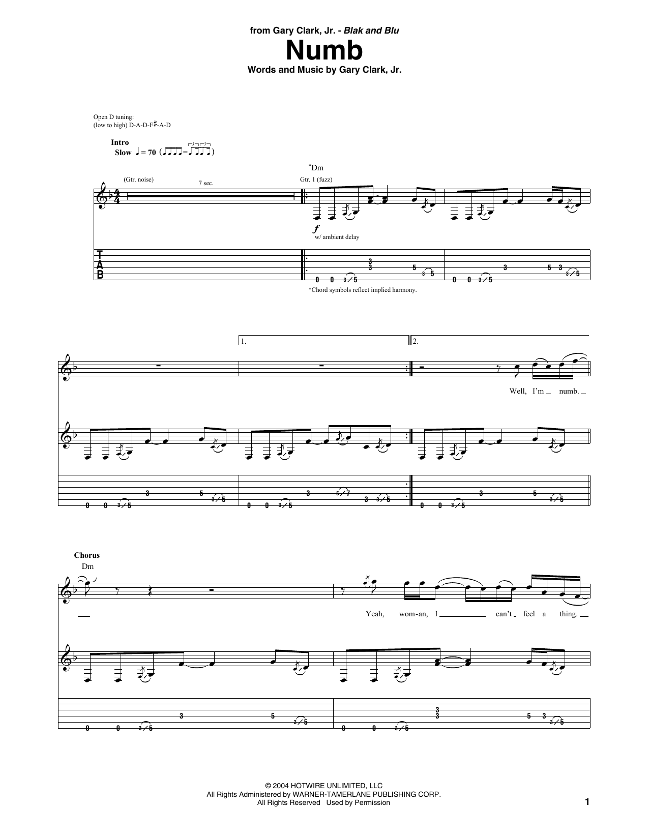 Gary Clark, Jr. Numb sheet music notes and chords arranged for Guitar Tab