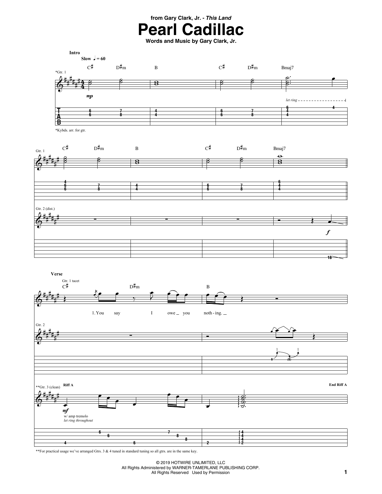 Gary Clark, Jr. Pearl Cadillac sheet music notes and chords arranged for Guitar Tab