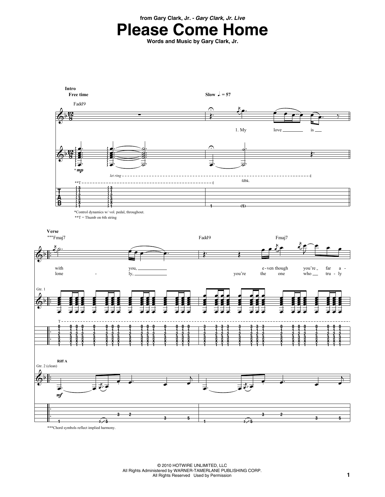Gary Clark, Jr. Please Come Home sheet music notes and chords arranged for Guitar Tab