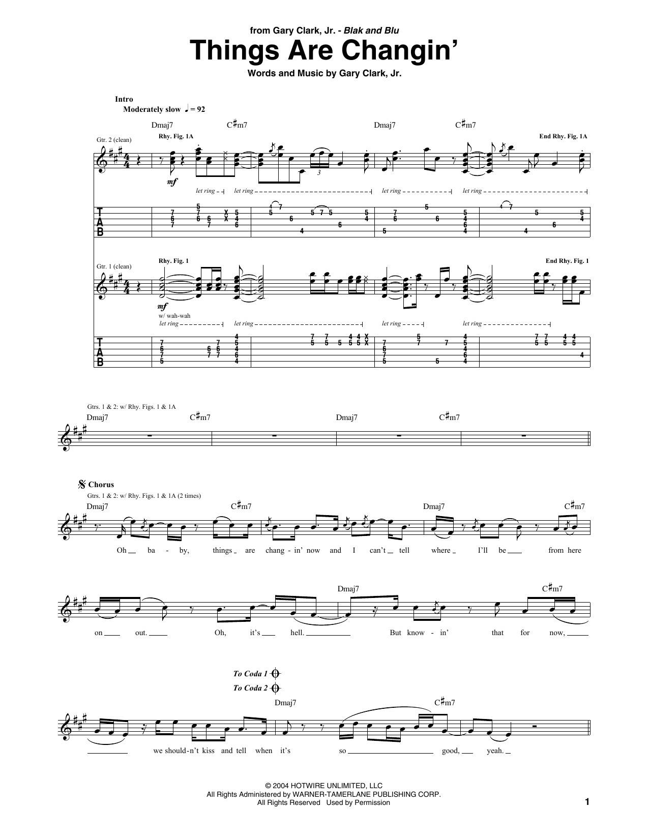 Gary Clark, Jr. Things Are Changin' sheet music notes and chords arranged for Guitar Tab