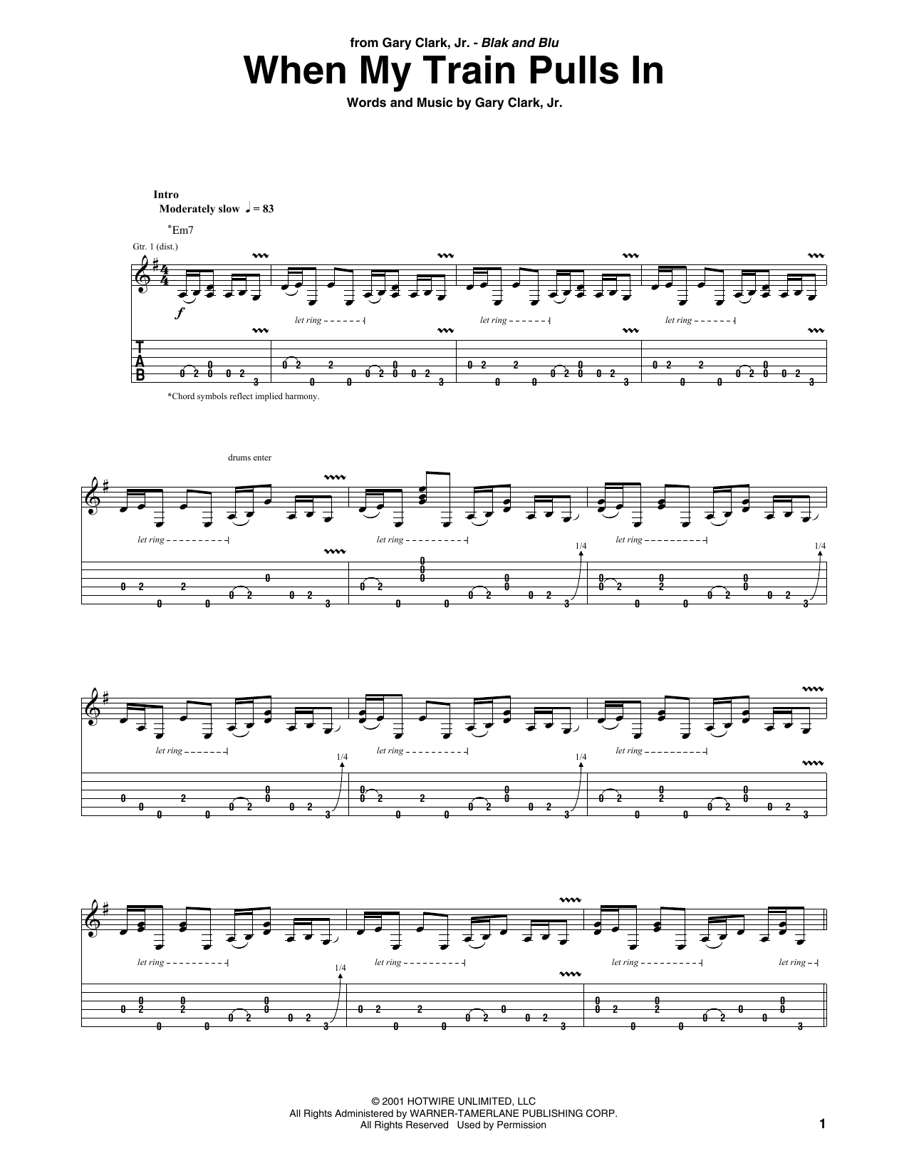 Gary Clark, Jr. When My Train Pulls In sheet music notes and chords arranged for Guitar Tab
