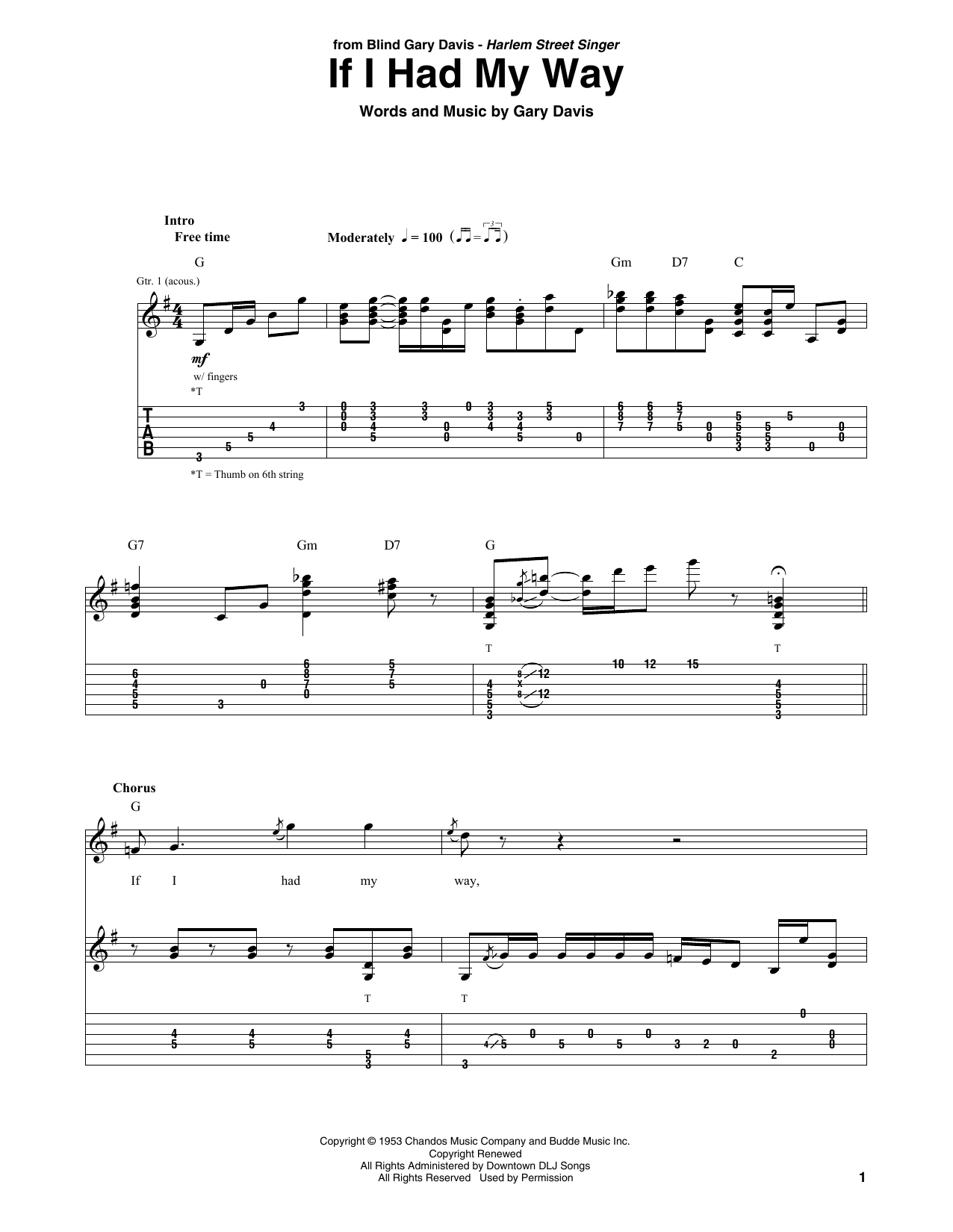 Gary Davis If I Had My Way sheet music notes and chords arranged for Solo Guitar