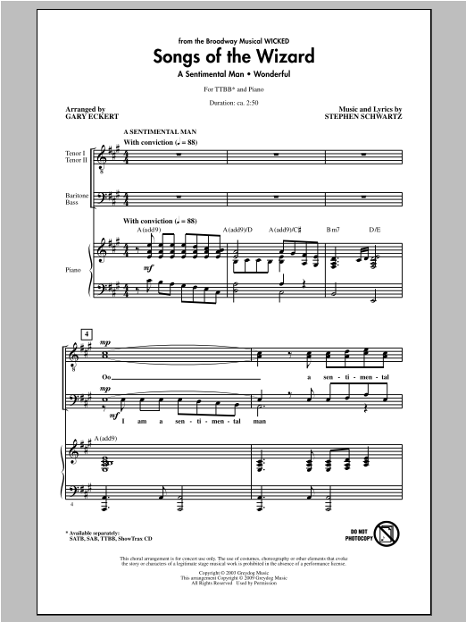 Gary Eckert Songs of the Wizard (from Wicked) sheet music notes and chords arranged for TTBB Choir
