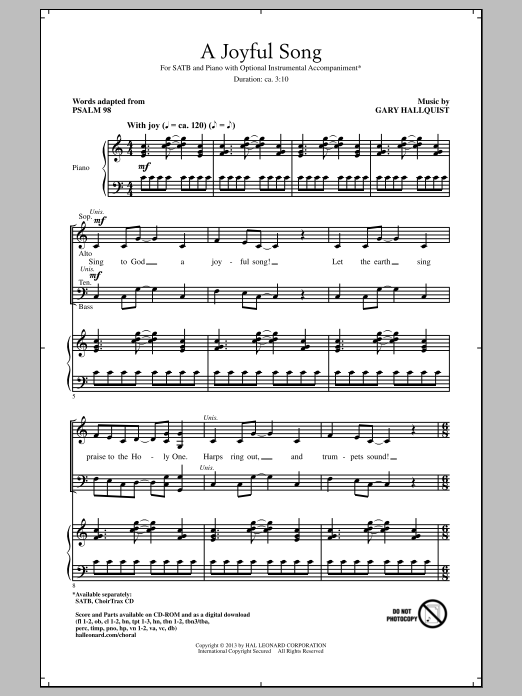 Gary Hallquist A Joyful Song sheet music notes and chords arranged for SATB Choir