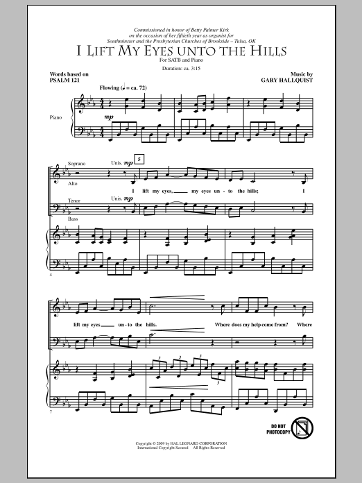 Gary Hallquist I Lift My Eyes Unto The Hills sheet music notes and chords arranged for SATB Choir