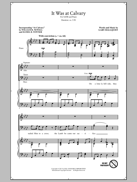 Gary Hallquist It Was At Calvary sheet music notes and chords arranged for SATB Choir