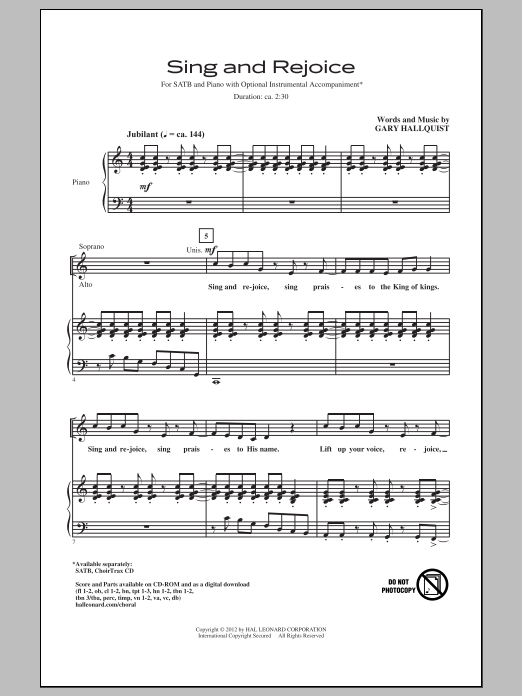 Gary Hallquist Sing And Rejoice sheet music notes and chords arranged for SATB Choir