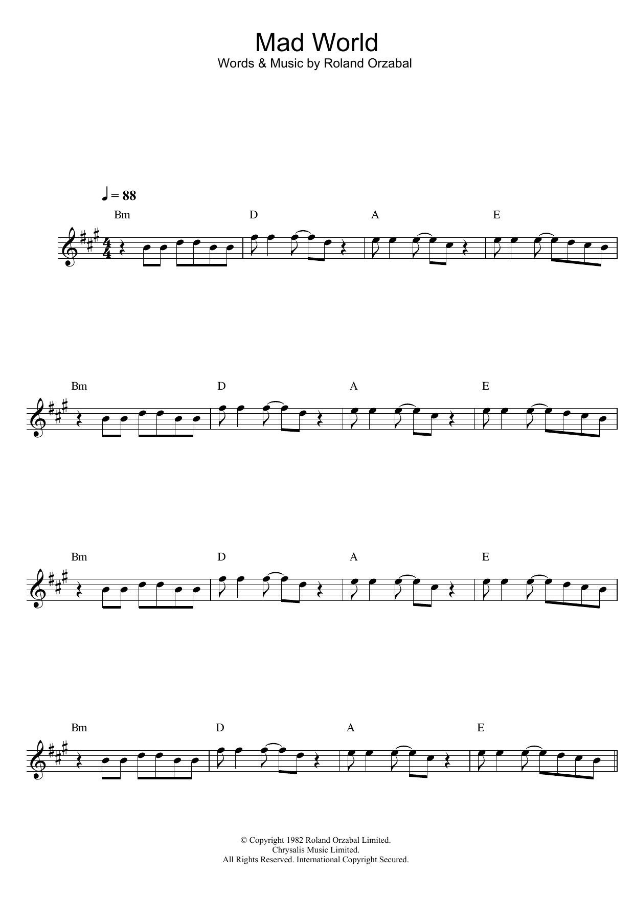 Gary Jules Mad World (from Donnie Darko) sheet music notes and chords arranged for Clarinet Solo