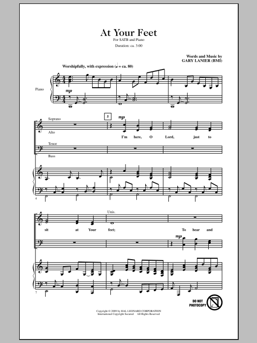 Gary Lanier At Your Feet sheet music notes and chords arranged for SATB Choir