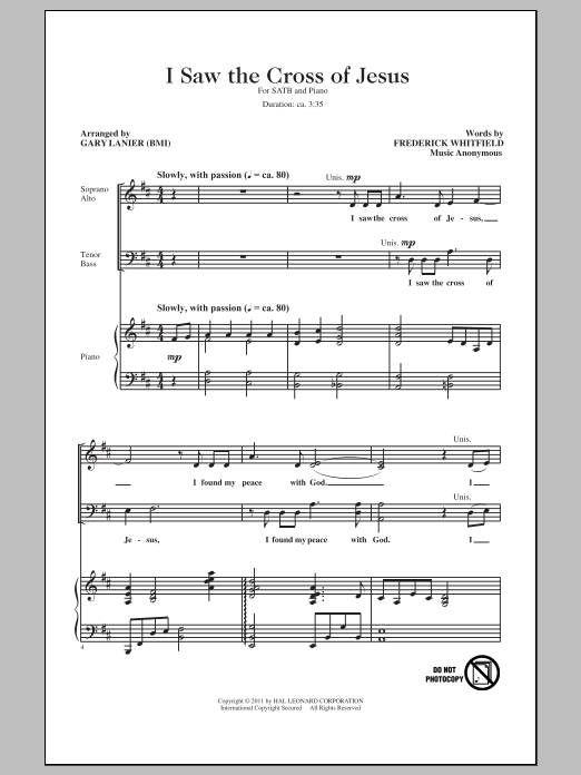 Gary Lanier I Saw The Cross Of Jesus sheet music notes and chords arranged for SATB Choir