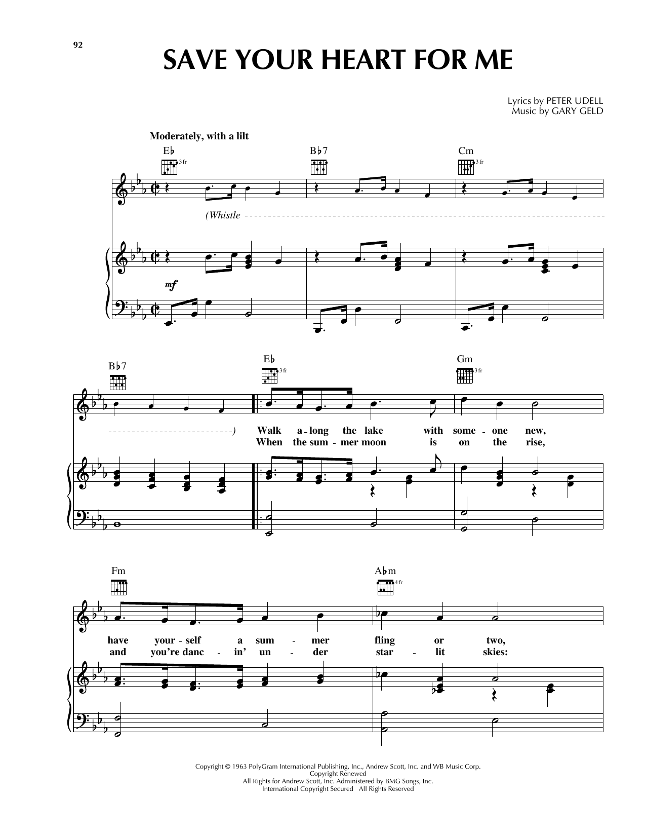 Gary Lewis & The Playboys Save Your Heart For Me sheet music notes and chords arranged for Piano, Vocal & Guitar Chords (Right-Hand Melody)