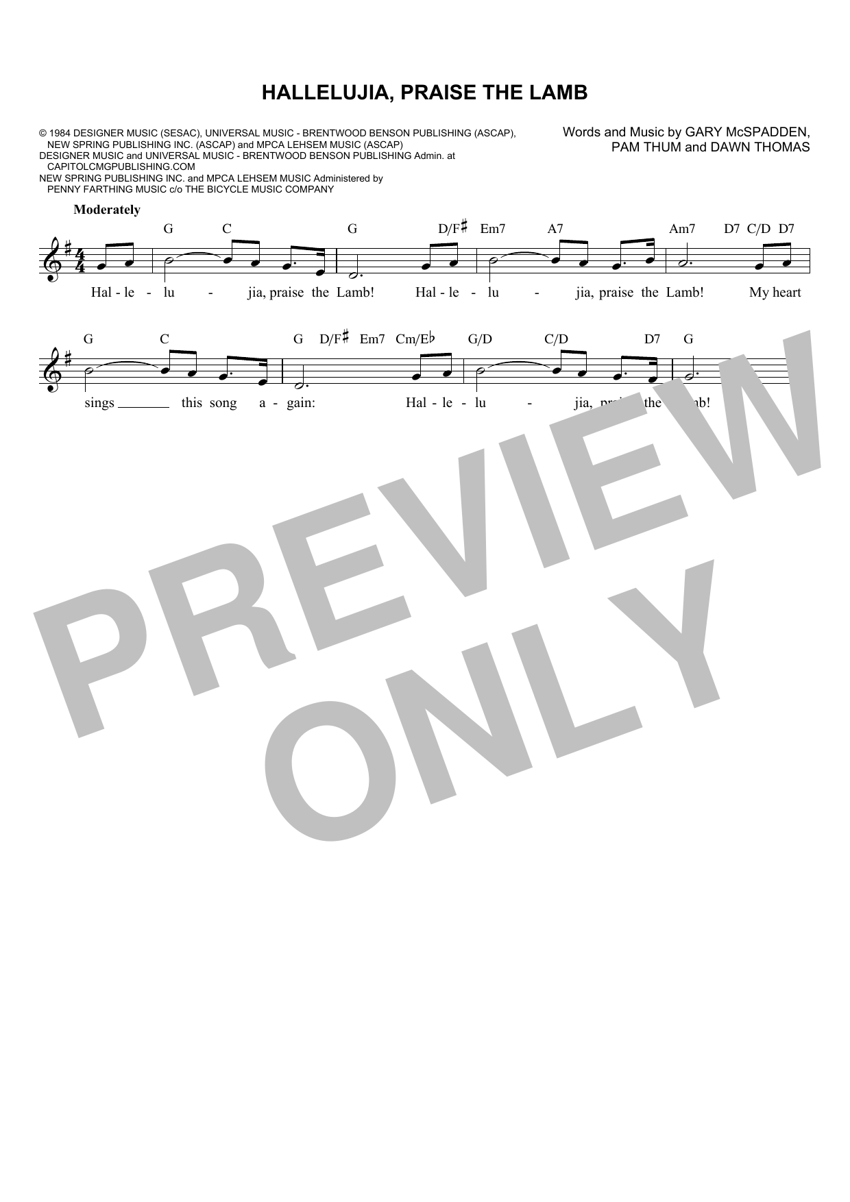 Gary McSpadden Hallelujia, Praise The Lamb sheet music notes and chords arranged for Lead Sheet / Fake Book