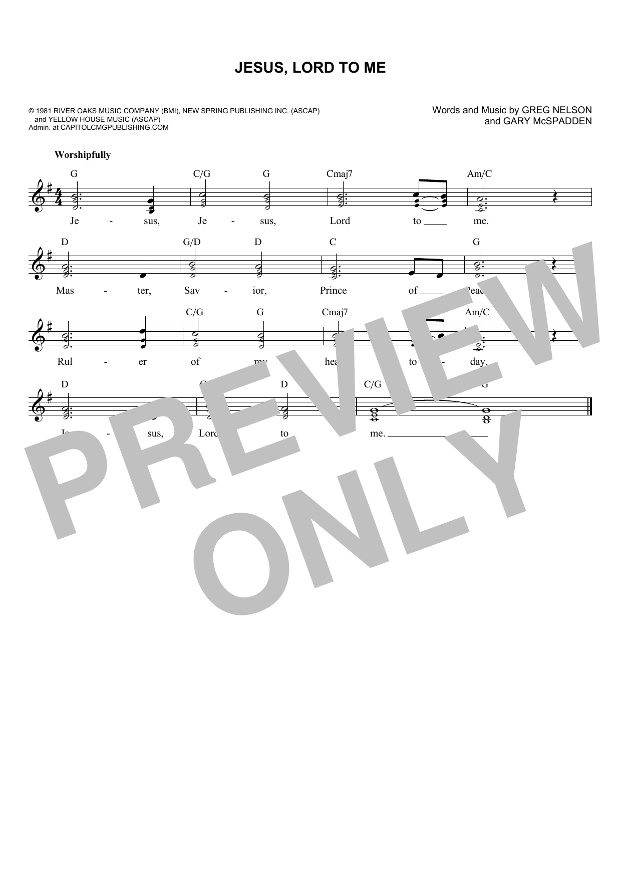 Gary McSpadden Jesus, Lord To Me sheet music notes and chords arranged for Lead Sheet / Fake Book