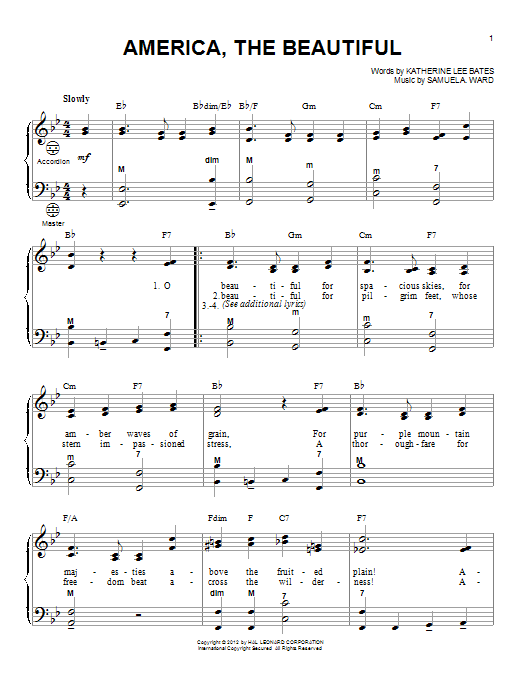 Gary Meisner America, The Beautiful sheet music notes and chords arranged for Accordion