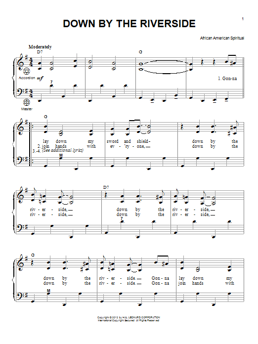 Gary Meisner Down By The Riverside sheet music notes and chords arranged for Accordion