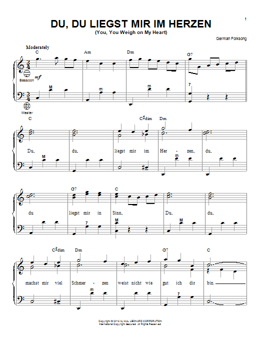 Gary Meisner Du, Du Liegst Mir Im Herzen (You, You Weigh On My Heart) sheet music notes and chords arranged for Accordion