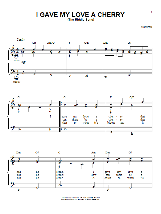 Gary Meisner I Gave My Love A Cherry (The Riddle Song) sheet music notes and chords arranged for Accordion