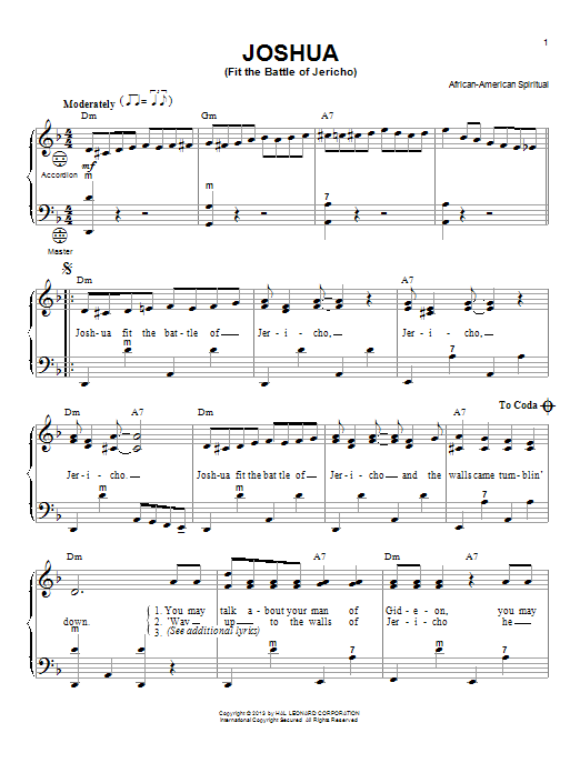 Gary Meisner Joshua (Fit The Battle Of Jericho) sheet music notes and chords arranged for Accordion