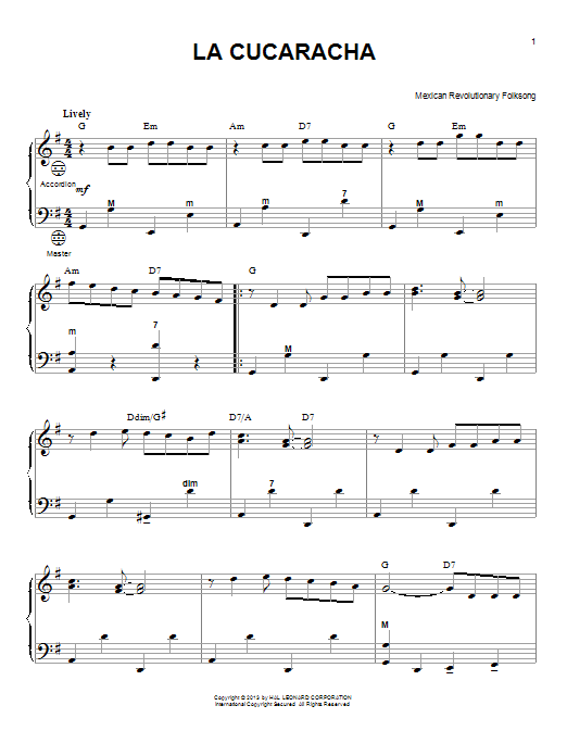 Gary Meisner La Cucaracha sheet music notes and chords arranged for Accordion