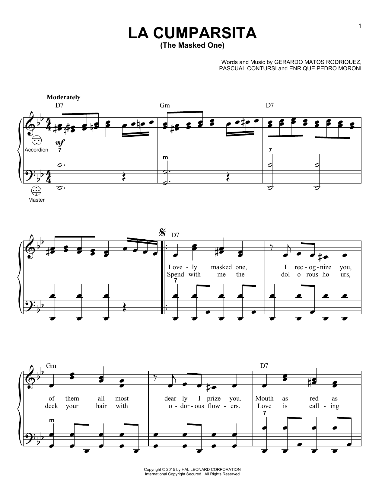 Gary Meisner La Cumparsita (The Masked One) sheet music notes and chords arranged for Accordion