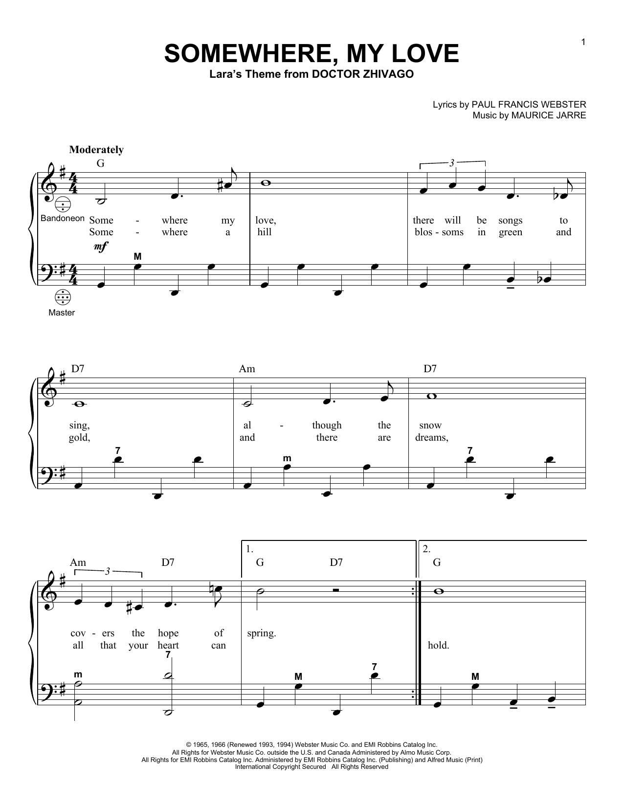 Gary Meisner Somewhere, My Love sheet music notes and chords arranged for Accordion