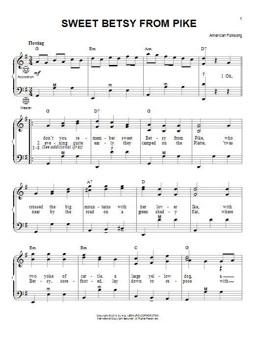 Gary Meisner Sweet Betsy From Pike sheet music notes and chords arranged for Accordion