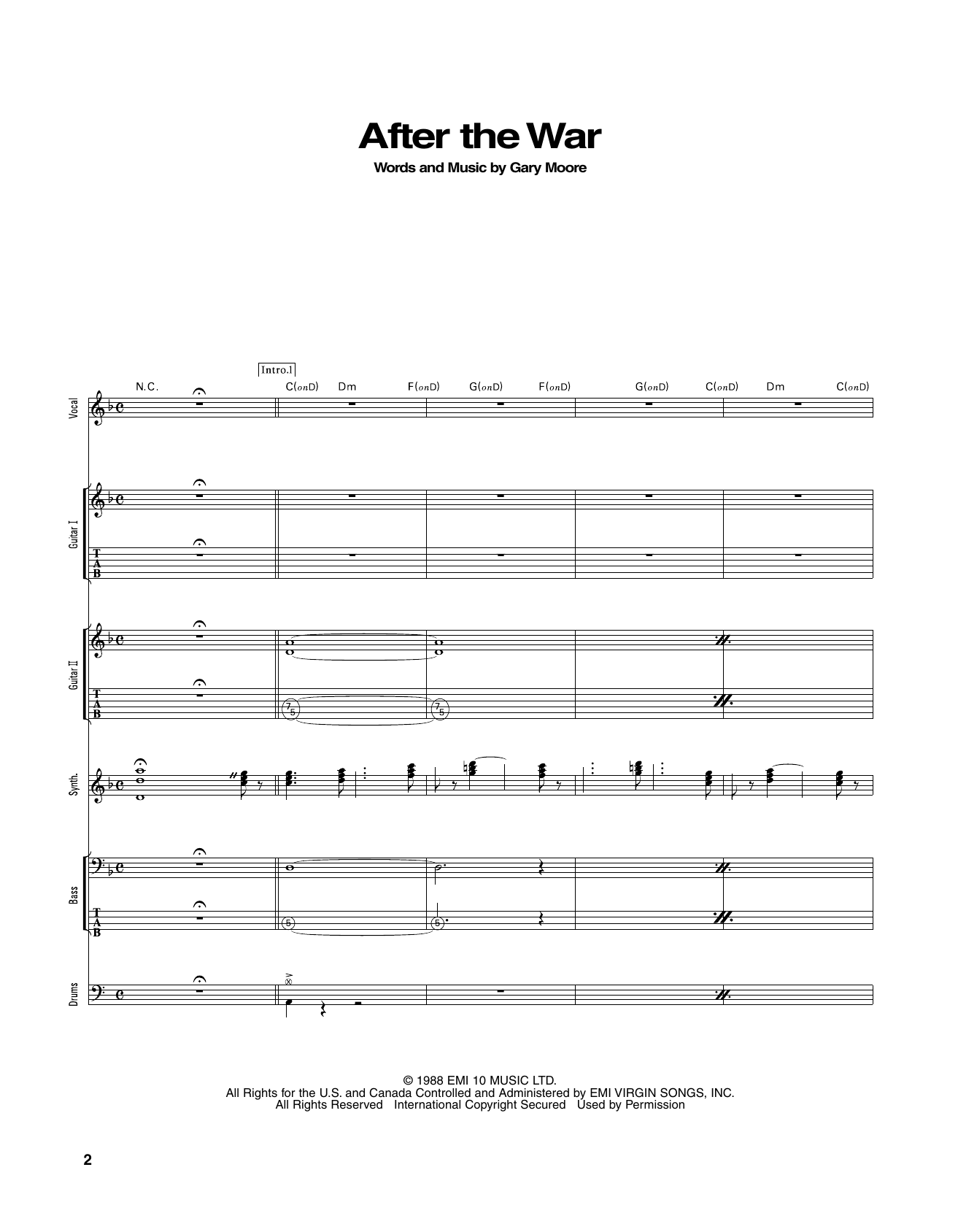 Gary Moore After The War sheet music notes and chords arranged for Transcribed Score