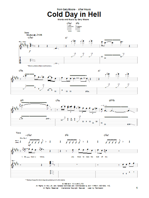 Gary Moore Cold Day In Hell sheet music notes and chords arranged for Guitar Tab