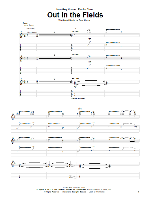 Gary Moore Out In The Fields sheet music notes and chords arranged for Guitar Tab