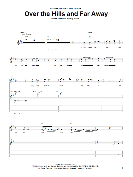 Gary Moore Over The Hills And Far Away sheet music notes and chords arranged for Guitar Tab