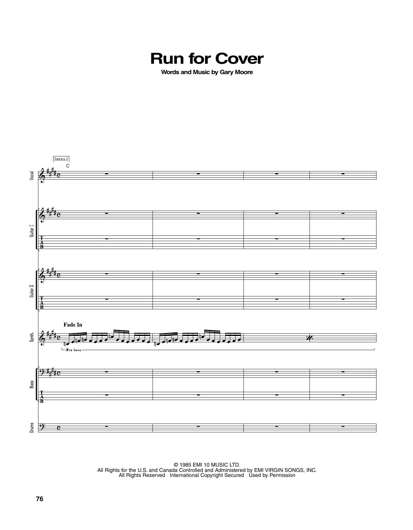 Gary Moore Run For Cover sheet music notes and chords arranged for Transcribed Score