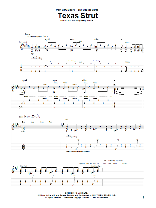 Gary Moore Texas Strut sheet music notes and chords arranged for Guitar Tab (Single Guitar)