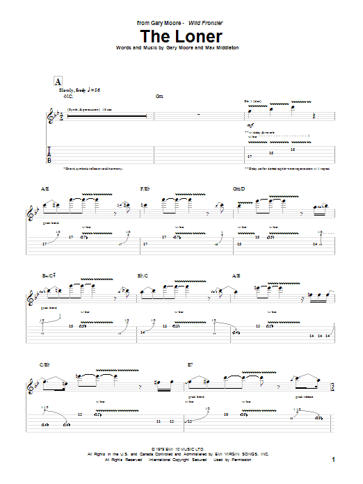 Gary Moore The Loner sheet music notes and chords arranged for Guitar Tab