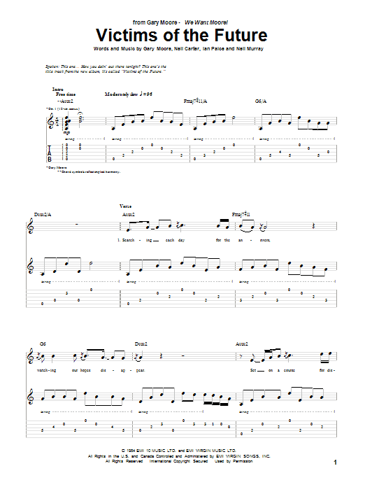 Gary Moore Victims Of The Future sheet music notes and chords arranged for Guitar Tab