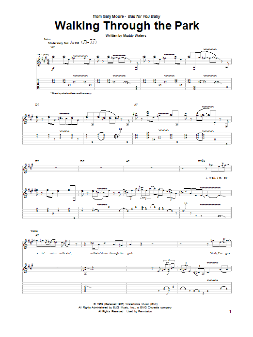 Gary Moore Walking Through The Park sheet music notes and chords arranged for Guitar Tab