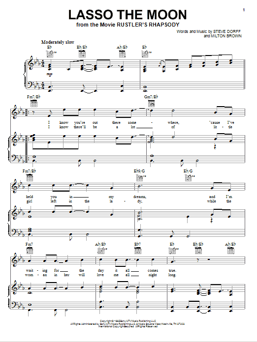 Gary Morris Lasso The Moon sheet music notes and chords arranged for Piano, Vocal & Guitar Chords (Right-Hand Melody)