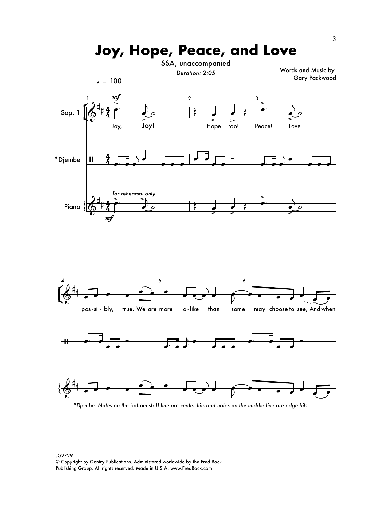 Gary Packwood Joy, Hope, Peace, And Love sheet music notes and chords arranged for SSA Choir