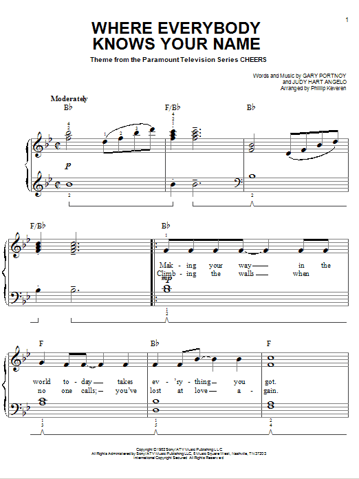 Gary Portnoy Where Everybody Knows Your Name (arr. Phillip Keveren) sheet music notes and chords arranged for Easy Piano
