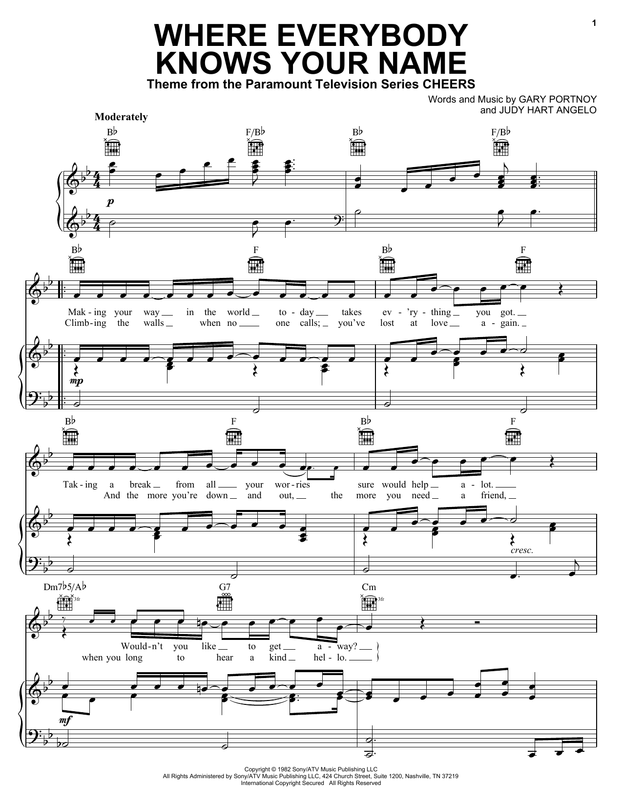Gary Portnoy Where Everybody Knows Your Name (Theme from Cheers) sheet music notes and chords arranged for Alto Sax Solo