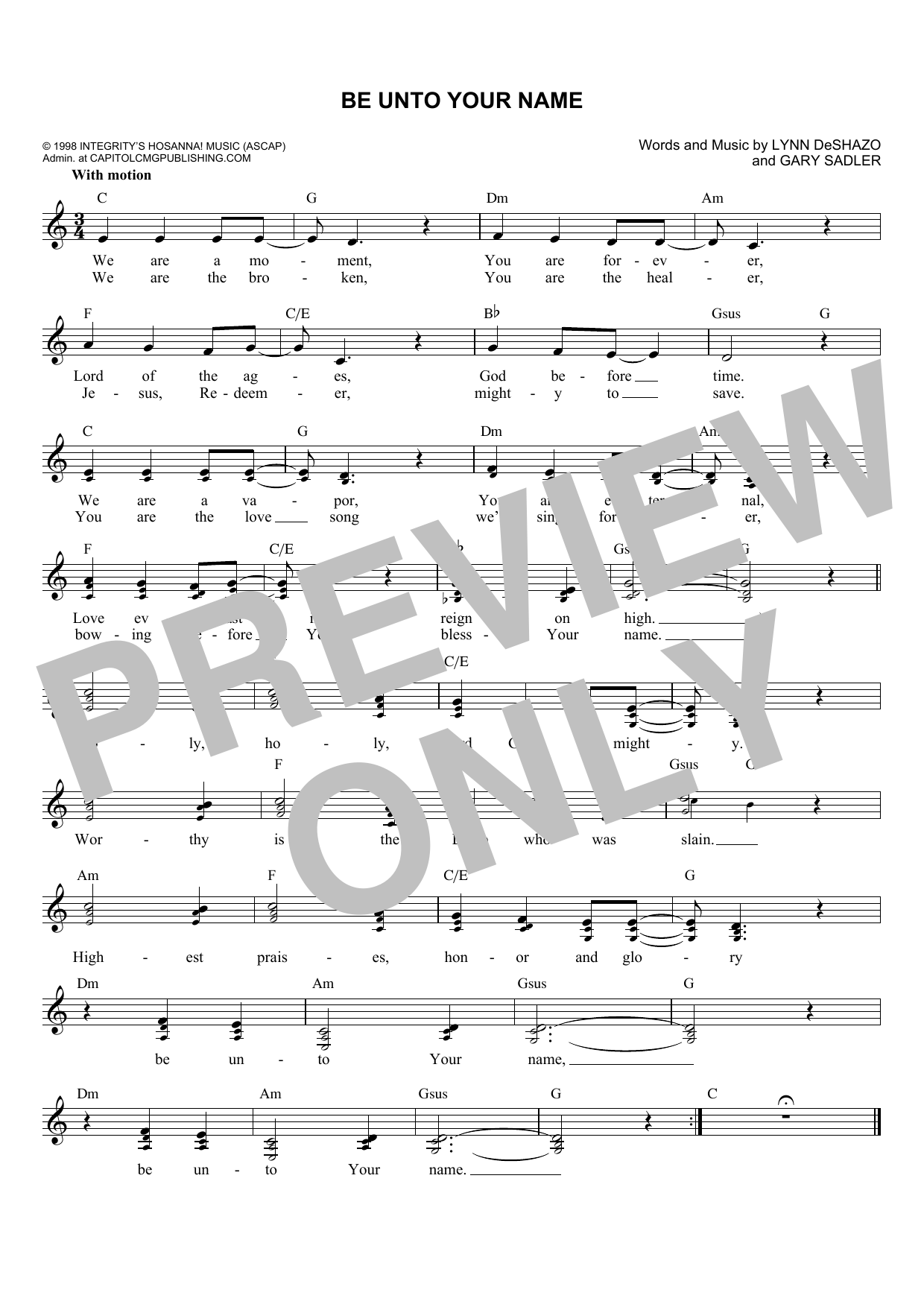 Gary Sadler Be Unto Your Name sheet music notes and chords arranged for Lead Sheet / Fake Book