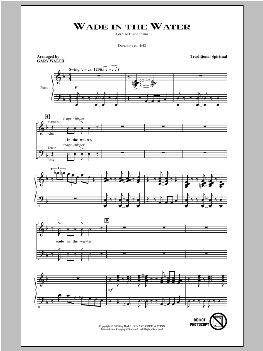 Gary Walth Wade In The Water sheet music notes and chords arranged for SATB Choir